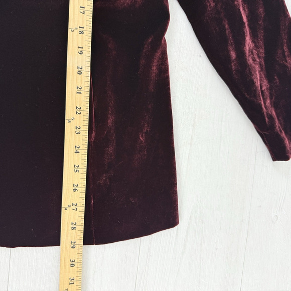 Eileen Fisher Silk Blend Velvet Blazer Jacket Medium Burgundy Pockets Holiday - Picture 14 of 16